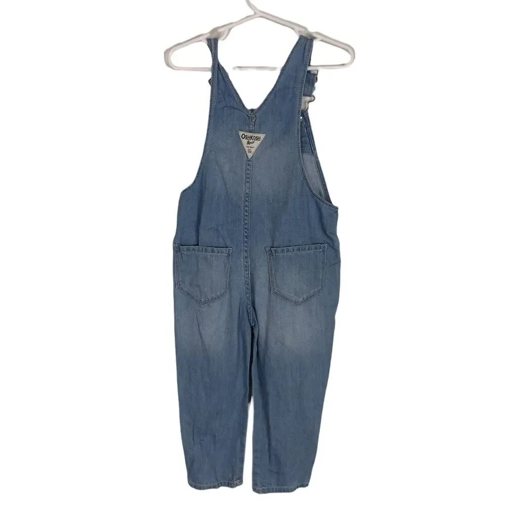 OshKosh B'gosh Blue Denim Floral Embroidered Vestbak Overalls Girls 2T
